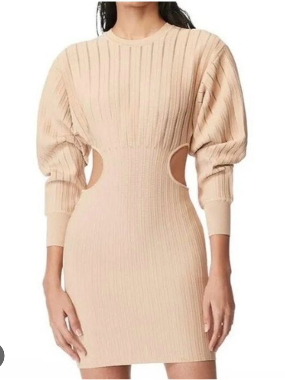 Herve Leger Beige Ribbed Cutout Mini Dress